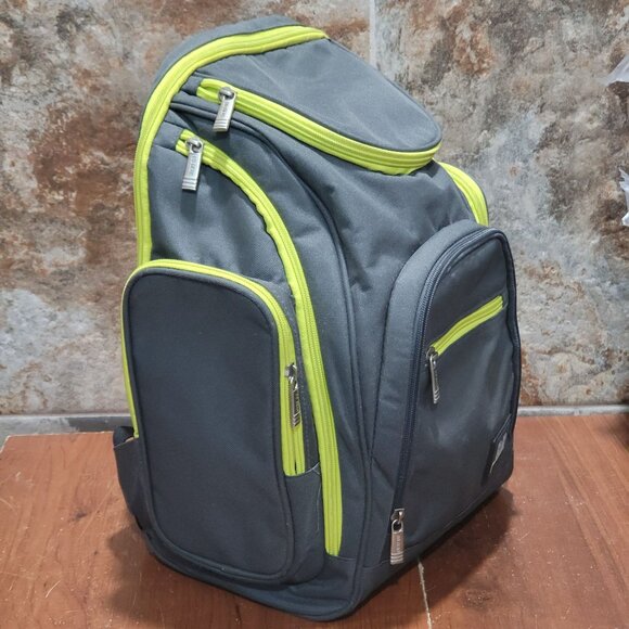 BB Gear Diaper Backpack Bag Gray Lime Green Zipper Accents - Picture 16 of 16